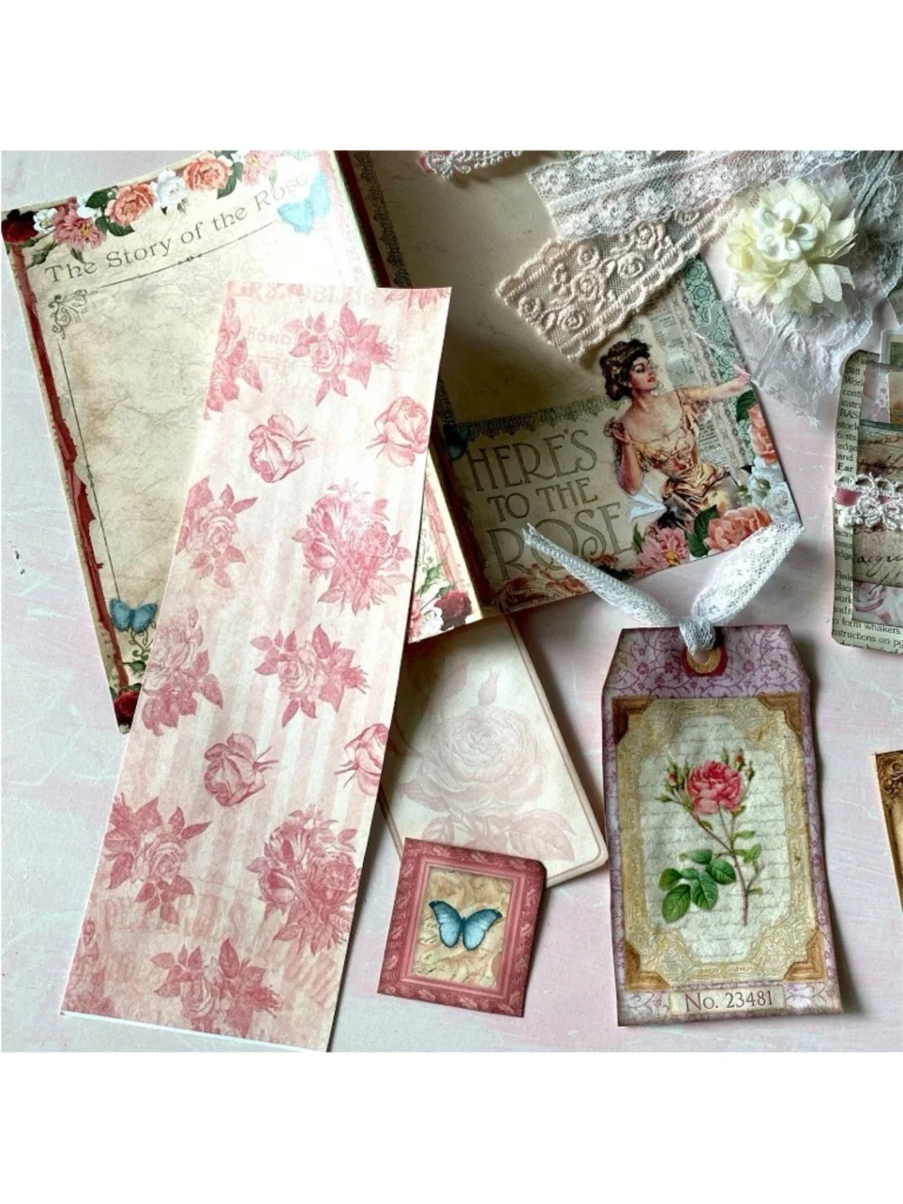 20pc Shabby Chic Handmade Junk Journal Making Kit Ephemera, Lace, Cards, Pockets